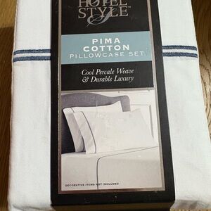 Hotel Style Pima Cotton Pillowcase Set - White with Blue Stripe